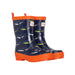 Hatley Kid's Rain Boots shown in the Shiny Sharks color option. 