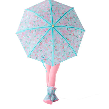 Hatley Kids Umbrella shown in the Ditsy Floral print option with model.
