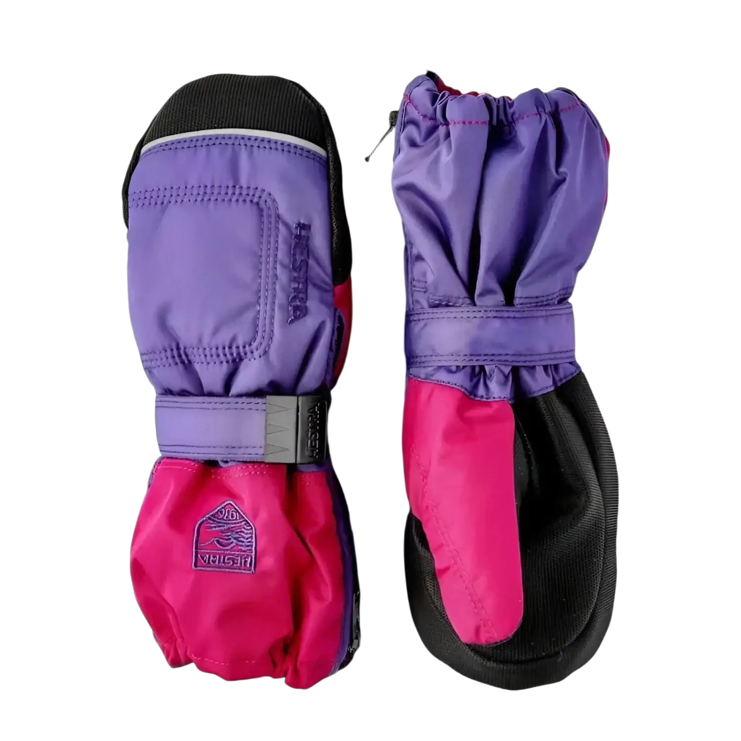 Hestra Baby Zip Long Mitt in lilac & orchid, pair view