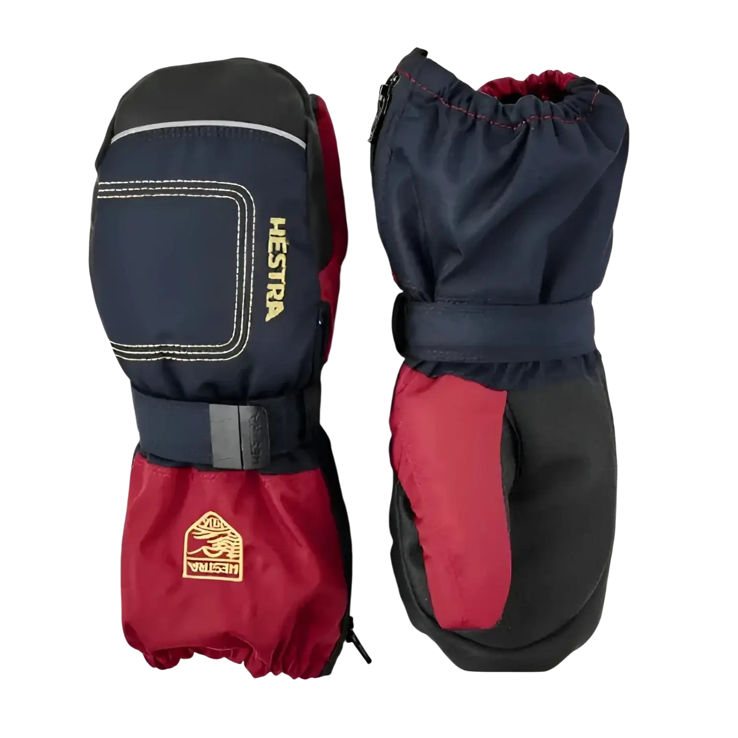 Hestra Baby Zip Long Mitt in dark navy & red, pair view
