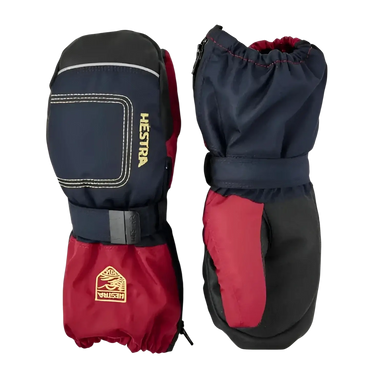 Hestra Baby Zip Long Mitt in dark navy & red, pair view