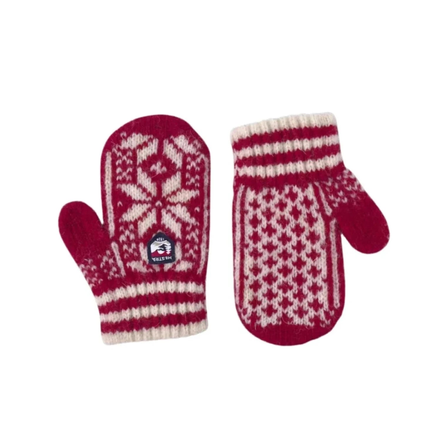 Hestra Kid's Nordic Mitt shown in the Red and Off-White color option.