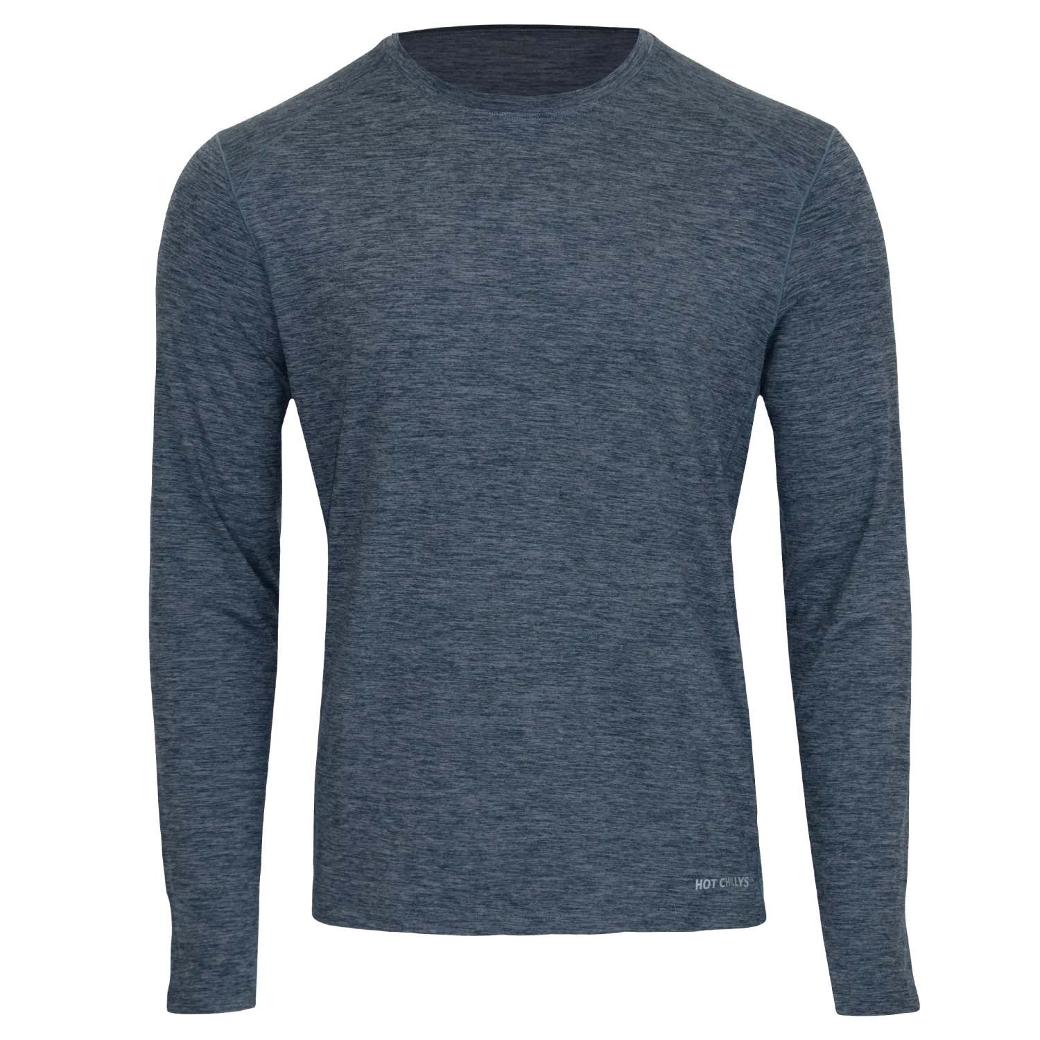 hot chillys mens clima tek crewneck in nightfall heather front flat view