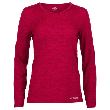 Hot Chillys W's Clima-Tek Crewneck, Burgundy Heather, front view 