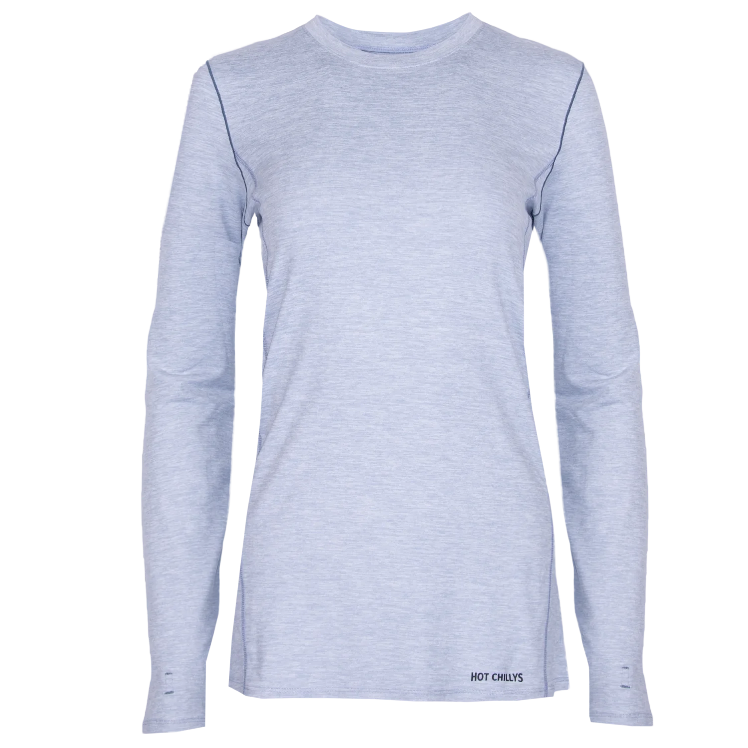 hot chillys womens clima tek crewneck in ashley blue heather front flat view