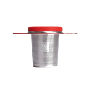 Hydro Flask Tea Infuser stainless steel with red cap - front view.