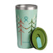 Hydro Flask Let's Go Together 20 oz All Around™ Tumbler. Aqua tumbler with green, whie, red, and blue tree design.  Blue Hydro Flask logo. Also shown with green lid. 