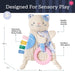 Itzy Ritzy Baby Bitzy Crinkle Teether Toy in kitty, front view details & dimensions