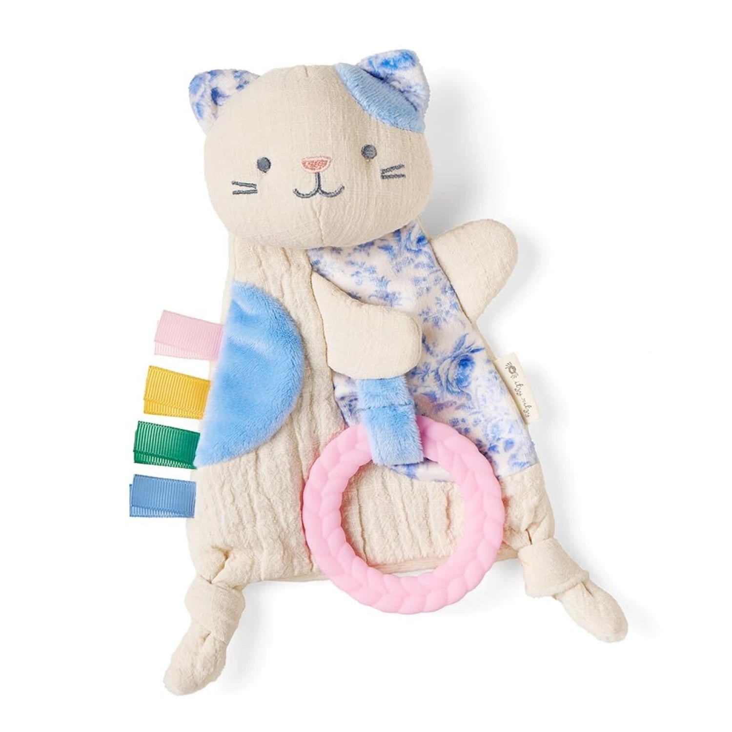 Itzy Ritzy Baby Bitzy Crinkle Teether Toy in kitty, front view