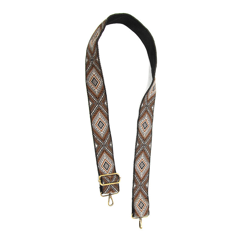 joy susan 2" kazak embroidered guitar strap in neutral front open view