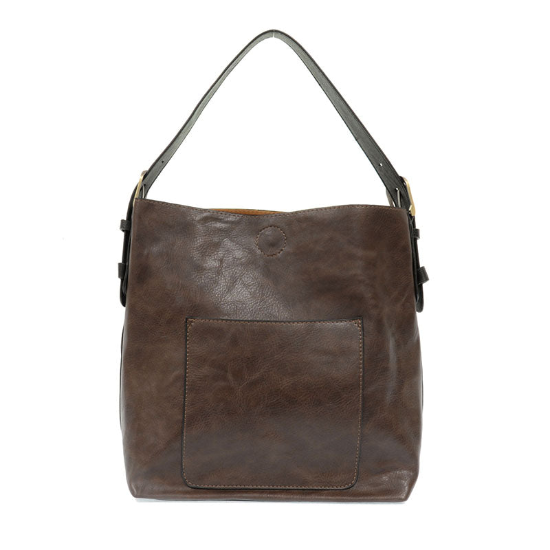 joy susan classic hobo handbag in dark oak/black front view