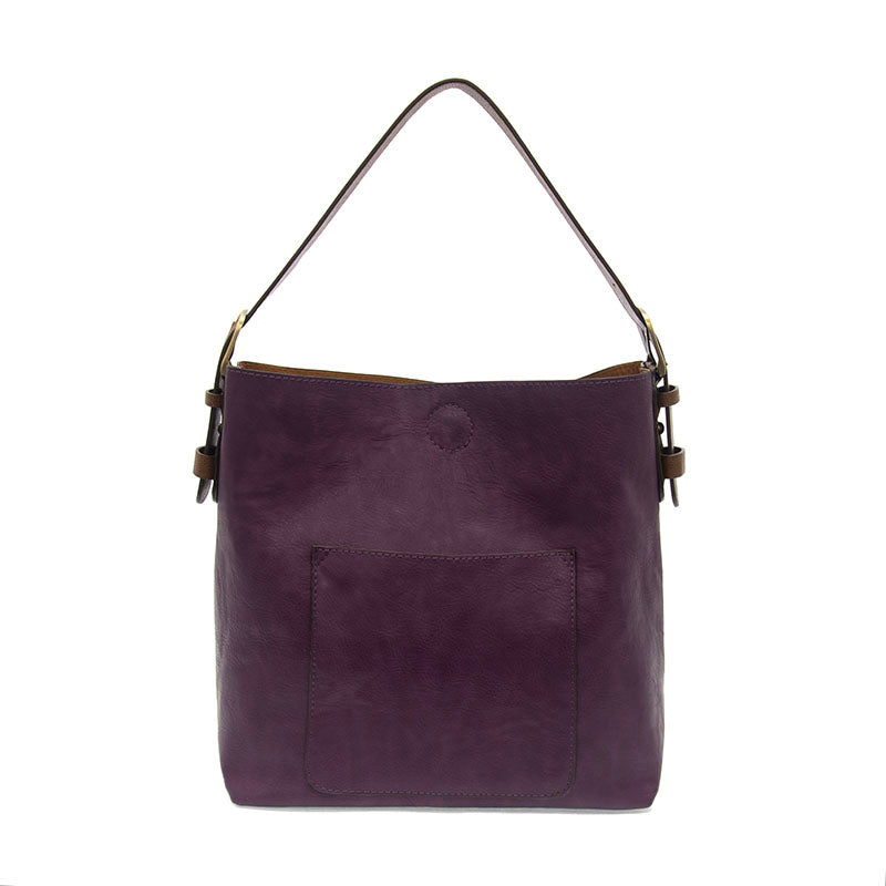 joy susan classic hobo handbag in purplicious/coffee front view