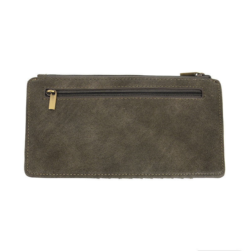 joy susan new kara distressed wallet in khaki back view