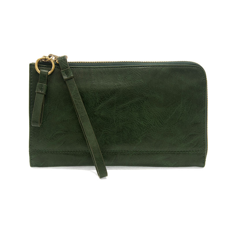 joy susan karina convertible wristlet in emerald green front view