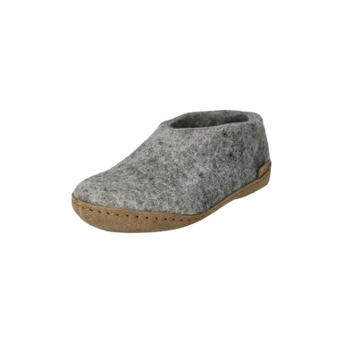Glerups Junior Leather Sole Shoe in Grey, front and side view 