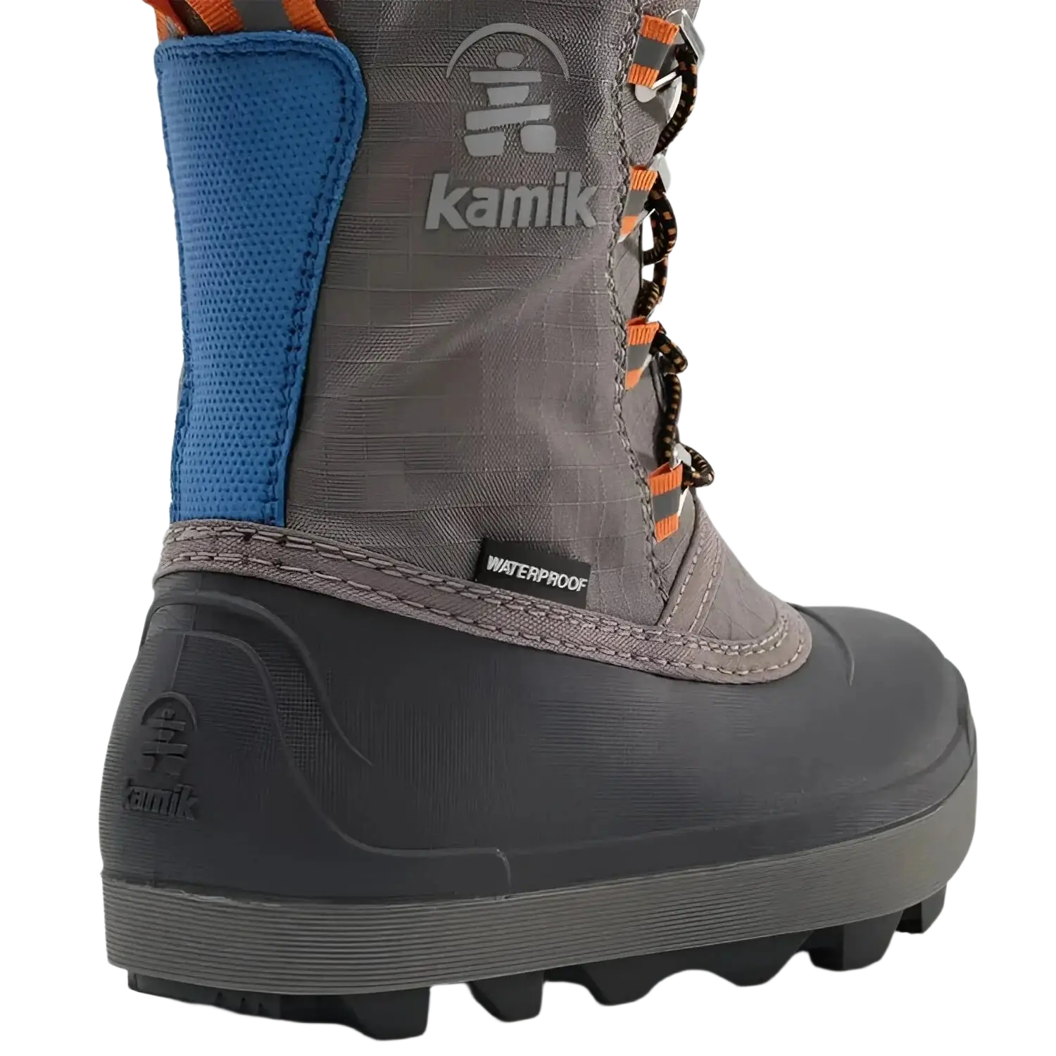 Kamik Kid's Cascade Winter Boot in light grey, back detail view
