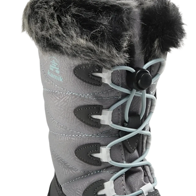 Kamik Kid's Snowangel Winter Boot in charcoal, lace detail view