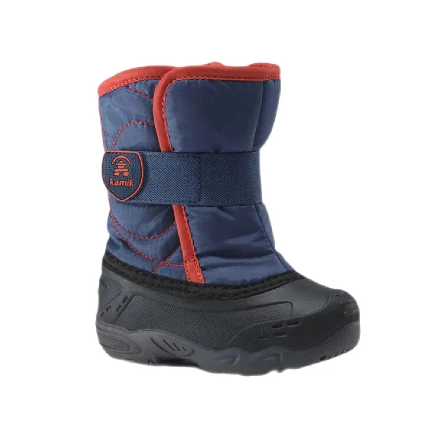 Kamik Snowbug 5 Winter Boot, Navy and Orange, front and side view