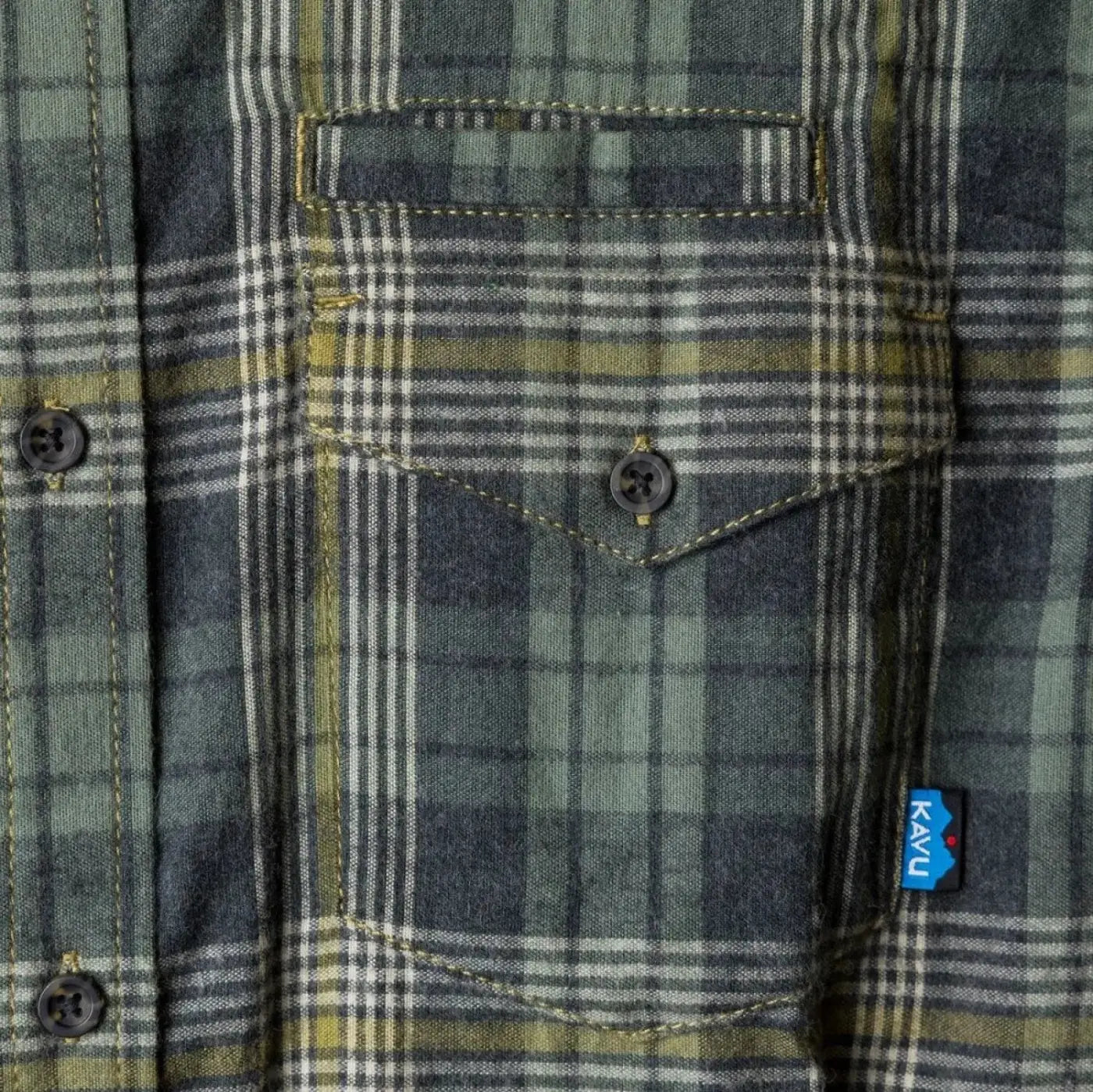 Kavu Men's Lorenzo Flannel Sage Cliffs Pocket Detail