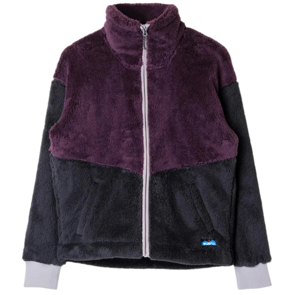 kavu women's spirit cove full zip fleece jacket in blackberry blend front flat view