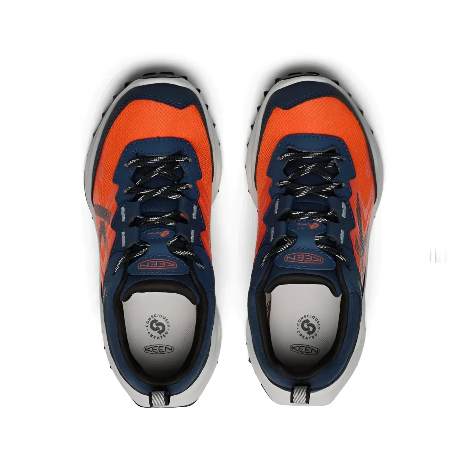 KEEN Big Kid's Zionic Waterproof Shoe in naval academy & scarlet ibis, top view pair