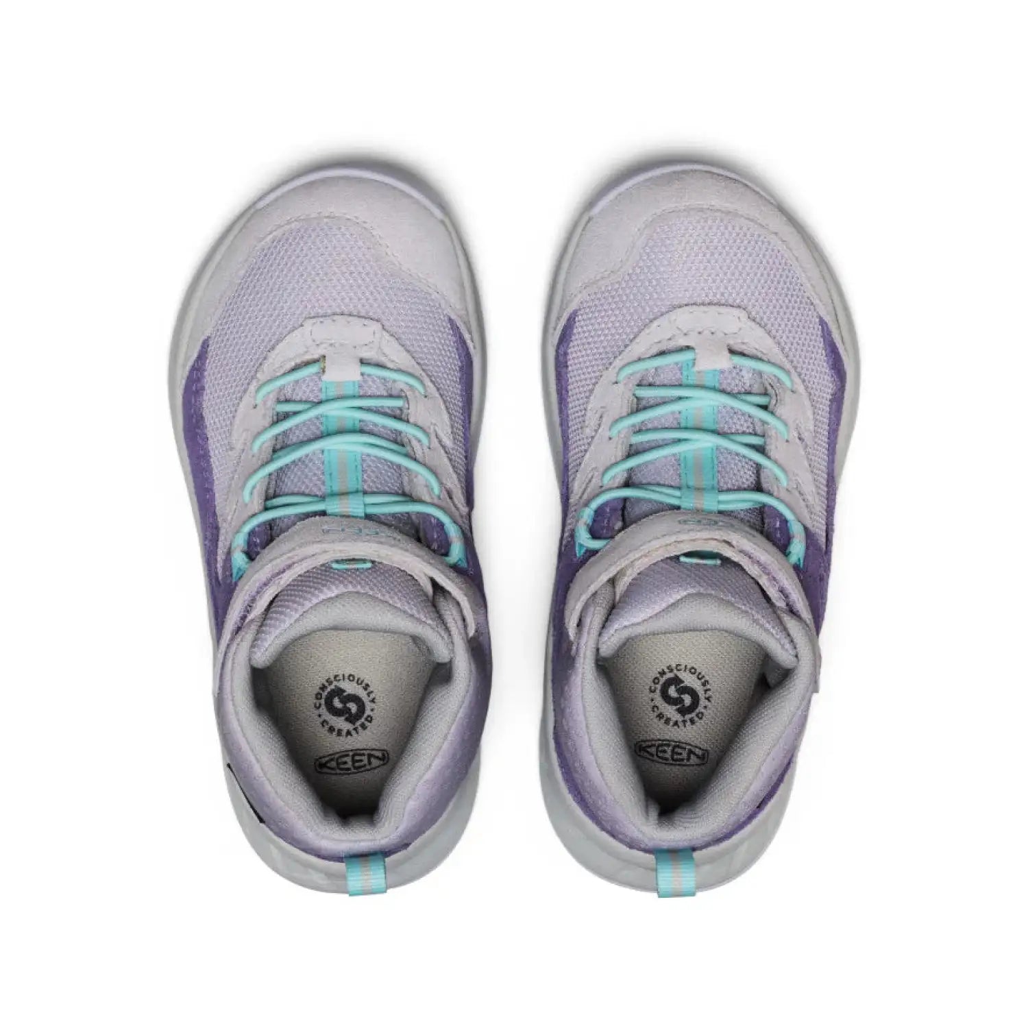KEEN Kid's Hightrail Waterproof Hiking Boot in Purple Haze Thistle, top view of pair 
