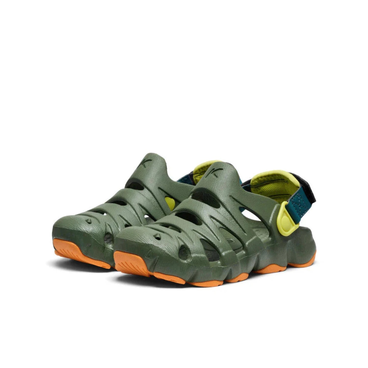 KEEN Kid's HyperFLT Clog in bronze green & orange, front view
