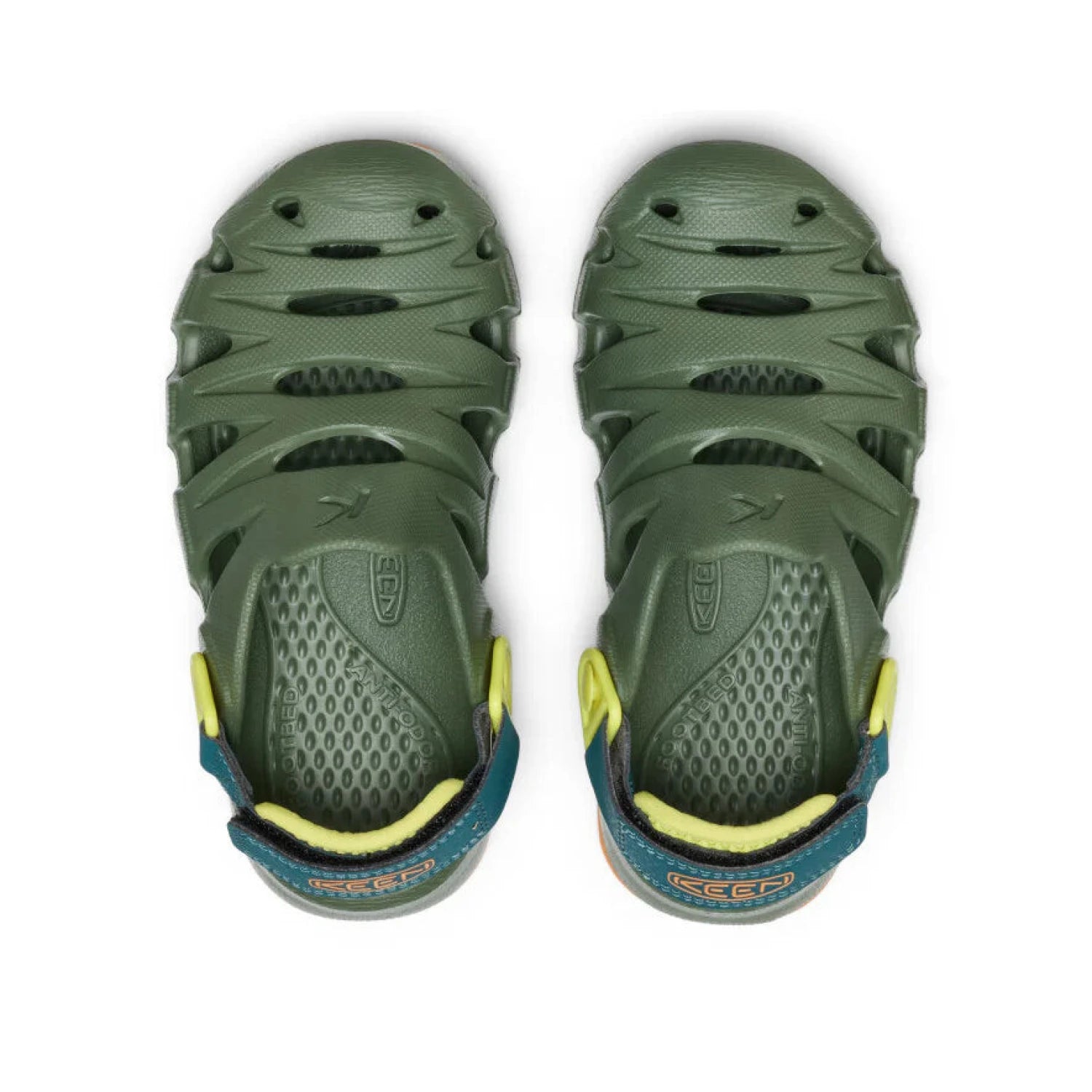 KEEN Kid's HyperFLT Clog in bronze green & orange, top view