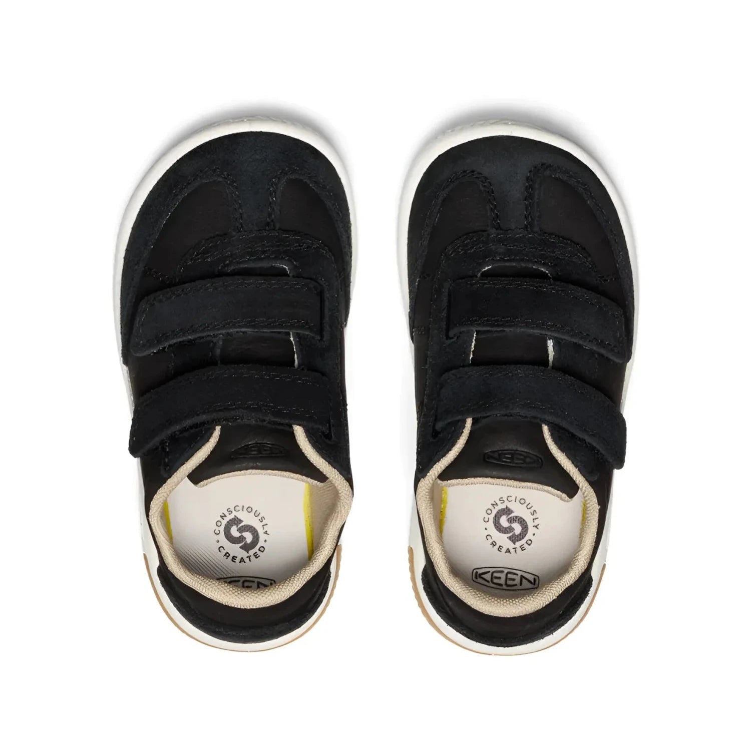 KEEN Kid's KNX T-Toe Sneaker in black & star white, top view