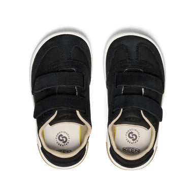 KEEN Kid's KNX T-Toe Sneaker in black & star white, top view