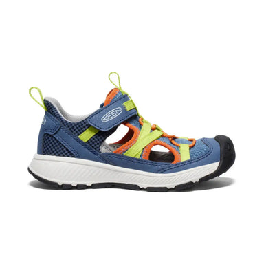 Keen Kid's Motozoa Sandal shown in the Classic Blue color option.  Side view.