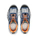 Keen Kids's Wanduro Speed Hiking Shoe, shown in the Vintage Indigo/Tangerine color option. Top view.