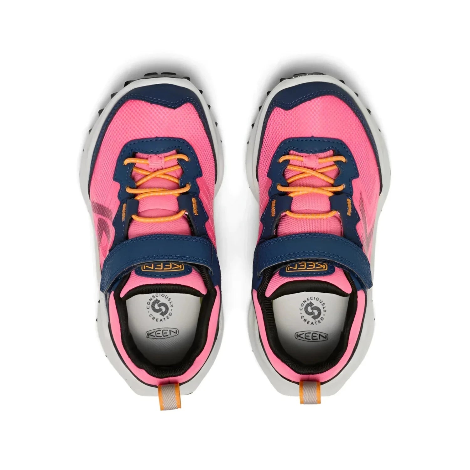 KEEN Kid's Zionic Waterproof Shoe in naval academy & pink lemonade, pair top view
