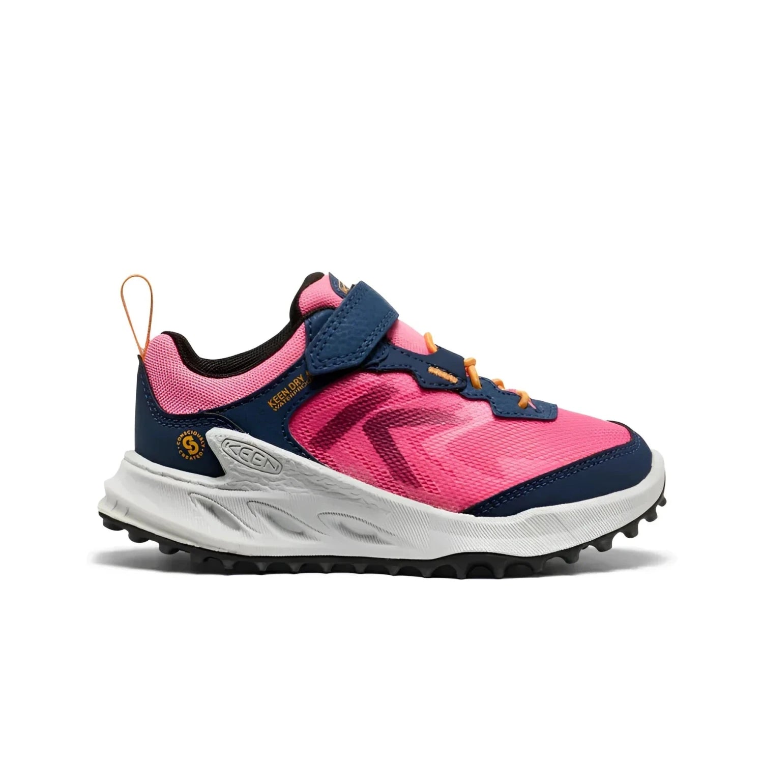 KEEN Kid's Zionic Waterproof Shoe in naval academy & pink lemonade, side view