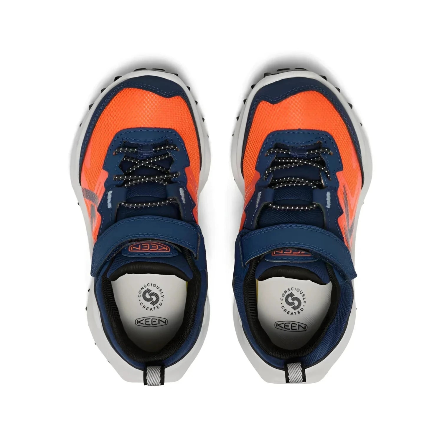 KEEN Kid's Zionic Waterproof Shoe in naval academy & scarlet ibis, pair top view