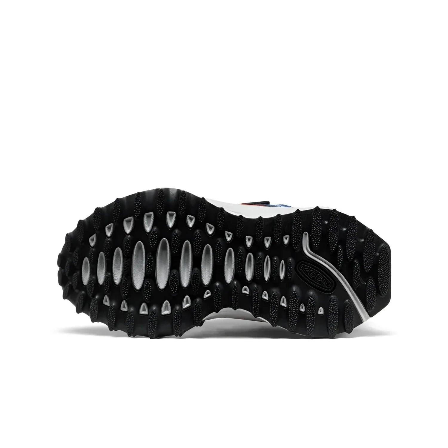 KEEN Kid's Zionic Waterproof Shoe in naval academy & scarlet ibis, sole view