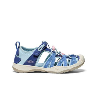 KEEN Little Kid's Moxie Sandal in skipper blue & giggle pink, side view