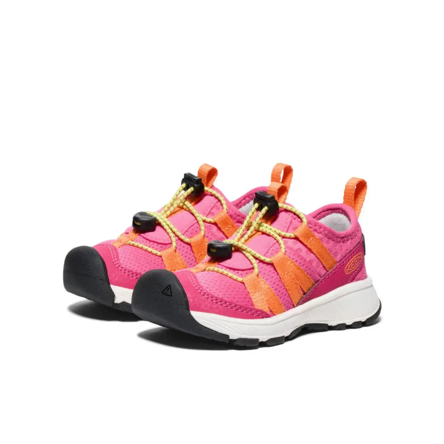 Keen Toddlers' Motozoa Sneaker shown in the Jazzy/Evening Primrose color option. Side view. 