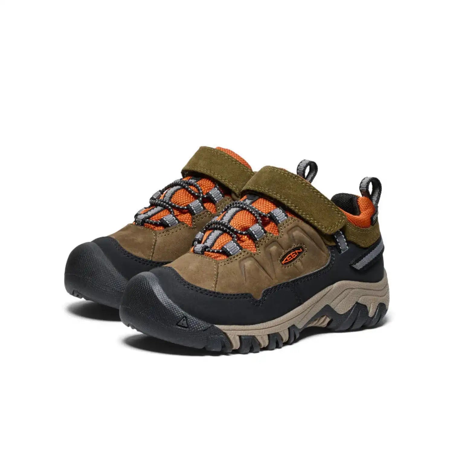 Keen Kid's Targhee IV Waterproof Hiking Shoe shown in the Dark Olive..