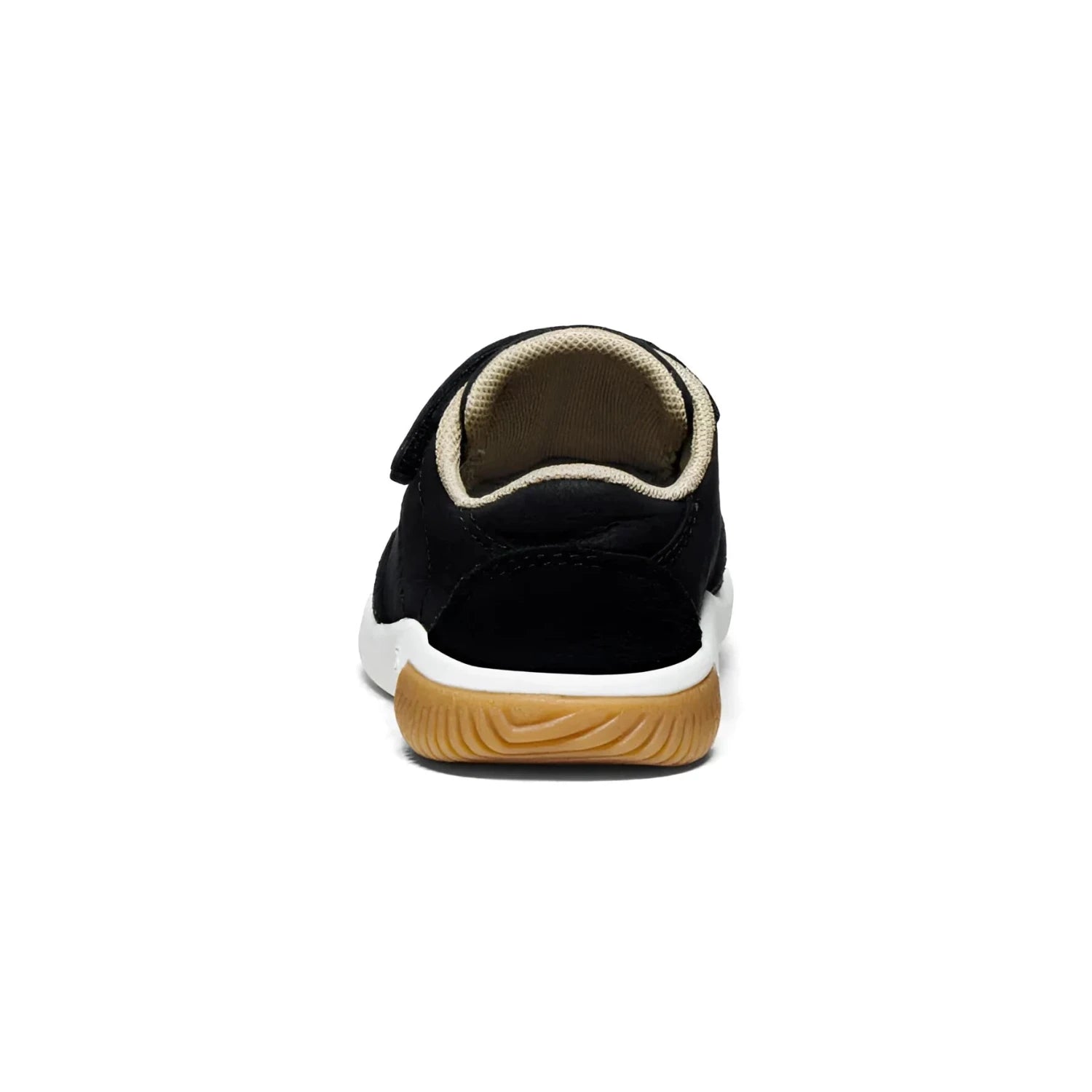 KEEN Kid's KNX T-Toe Sneaker in black & star white, back view