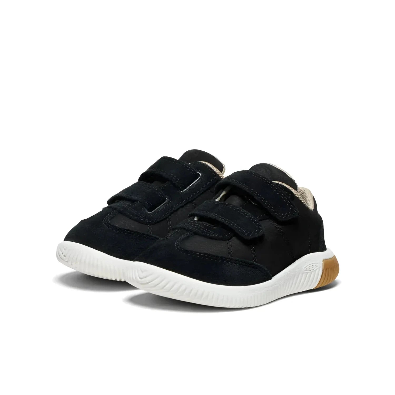 KEEN Toddler's KNX T-Toe Sneaker in black & star white, front view