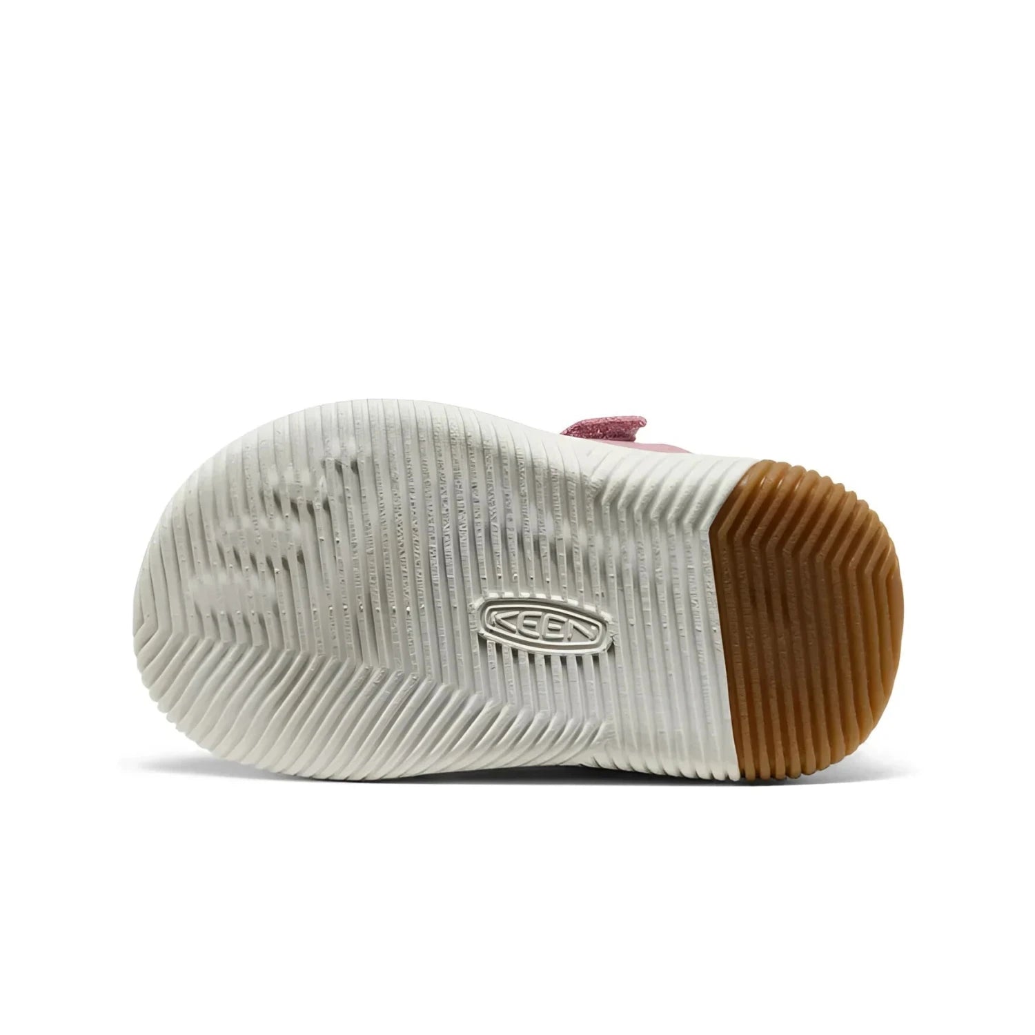 KEEN Kid's KNX T-Toe Sneaker in lilas & star white, sole view