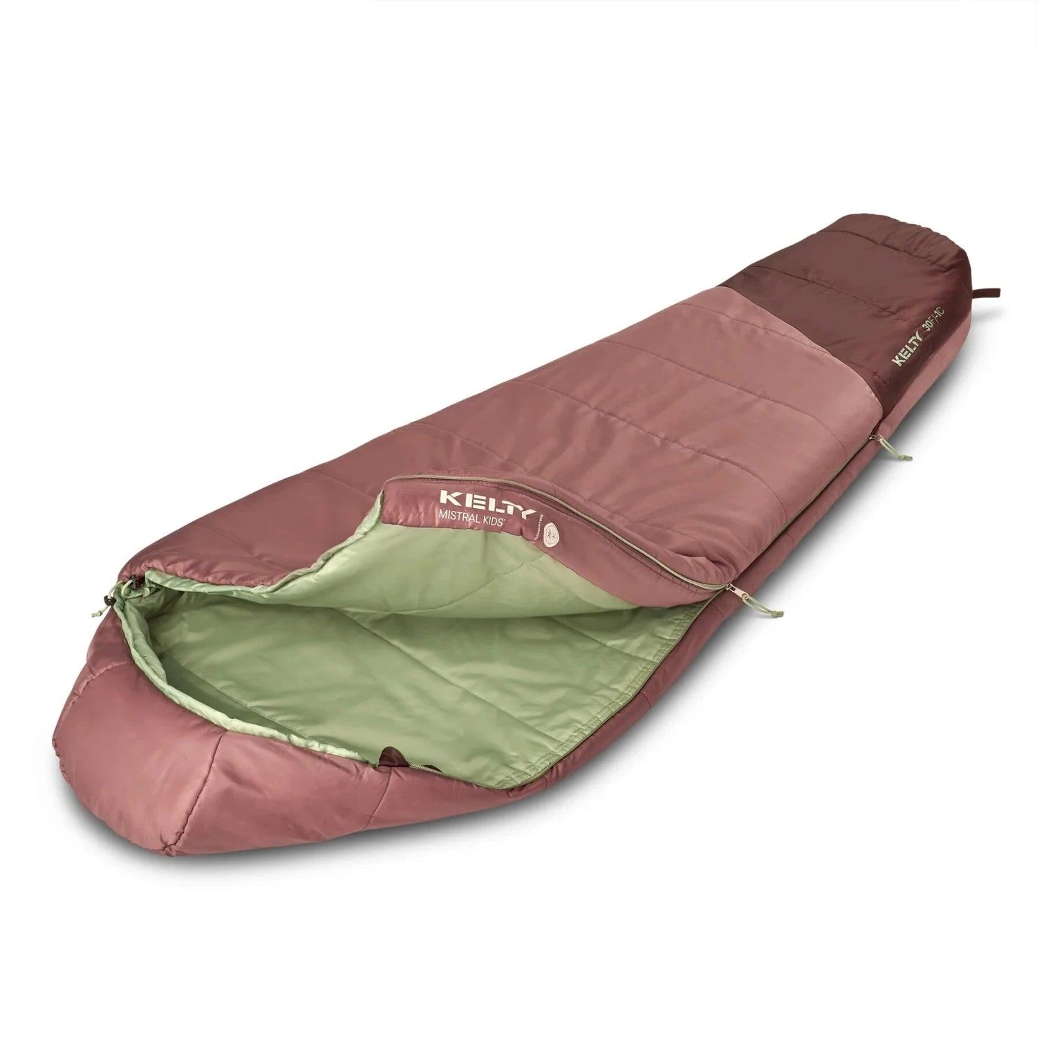 Kelty Kid's Mistral 30 Sleeping Bag in antler & huckleberry, top view