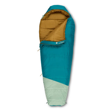 Kelty Kid's Mistral 30 Sleeping Bag in deep lake, unzipped view