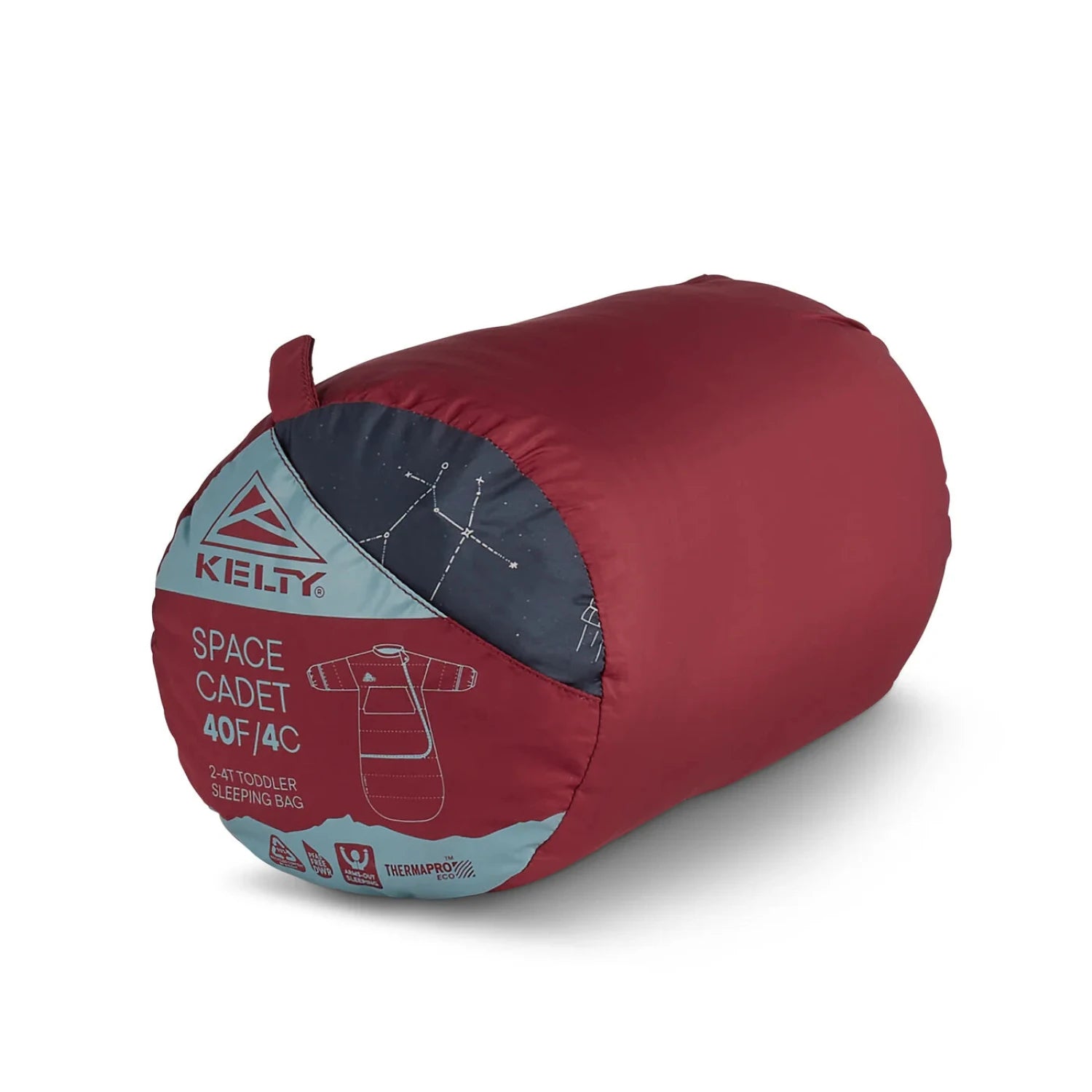 Kelty Space Cadet 40 Sleeping Bag in tibetan red, packed side view