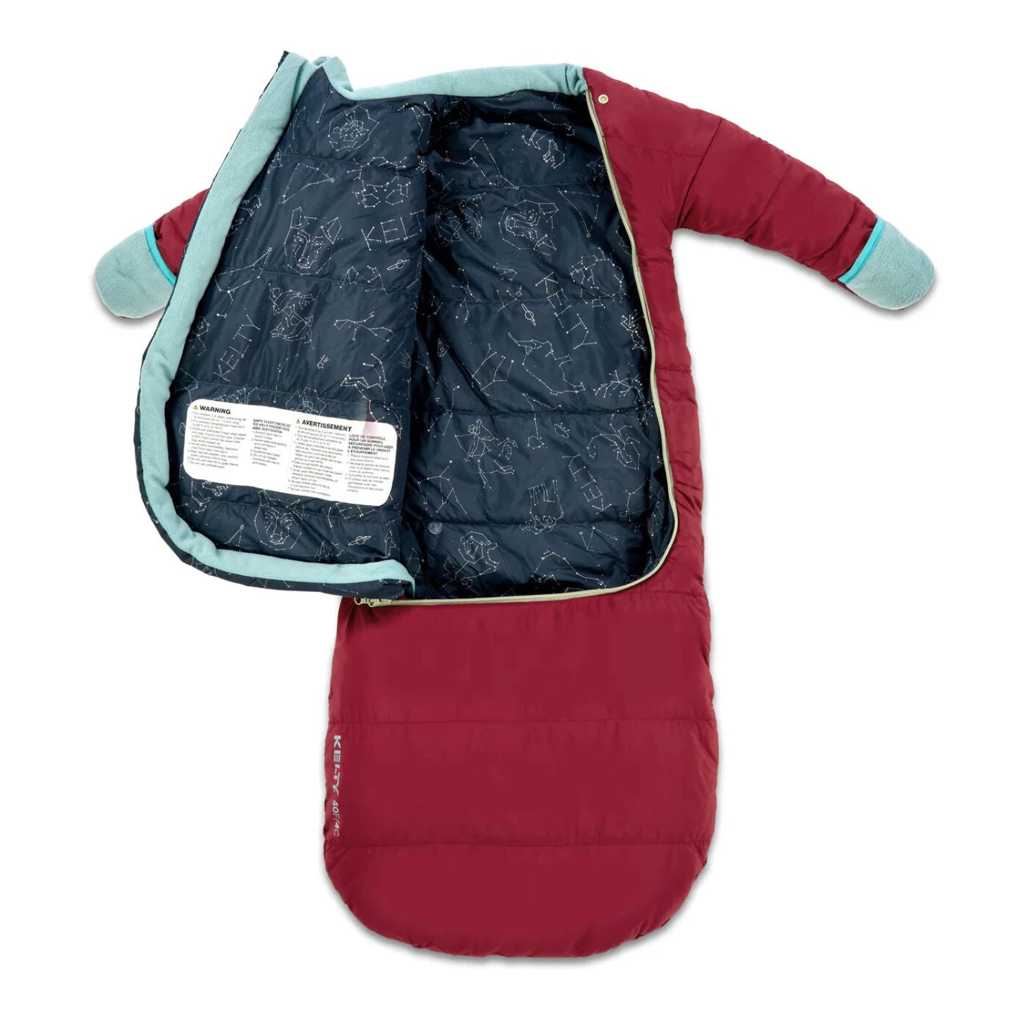 Kelty Space Cadet 40 Sleeping Bag in tibetan red, open view