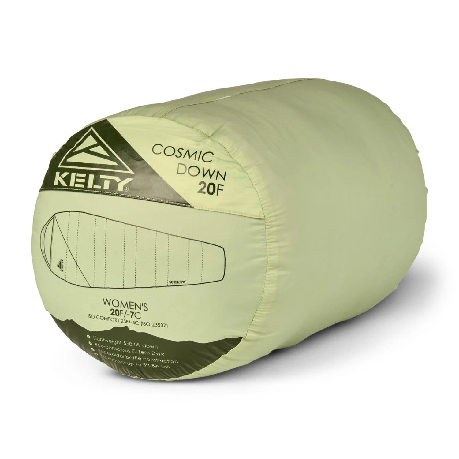 Kelty Women's Cosmic Down 20 shown in the Laural Green/Spice color option.  Packed view.