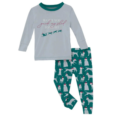 Kickee Pants Baby Long Sleeve Graphic Tee Pajama Set, Cedar Santa Dogs, front view