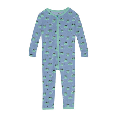 KicKee Pants Baby Convertible Zip Sleeper Blue Bespeckled Frogs Flat Front
