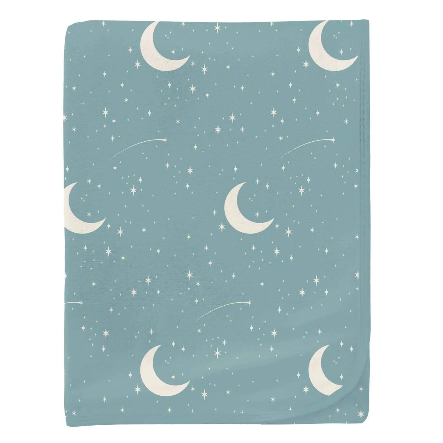 Kickee Pants Print Swaddling Blanket in jade starry sky & moon, flat front